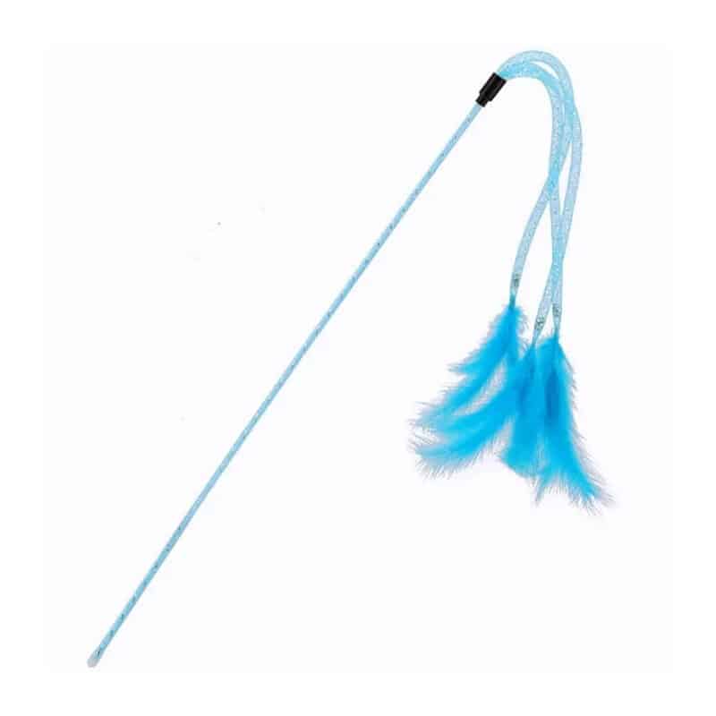 TaraPet Elastic Tassel Teasing Long Handle with Feather Interactive Cat Toy (Blue)