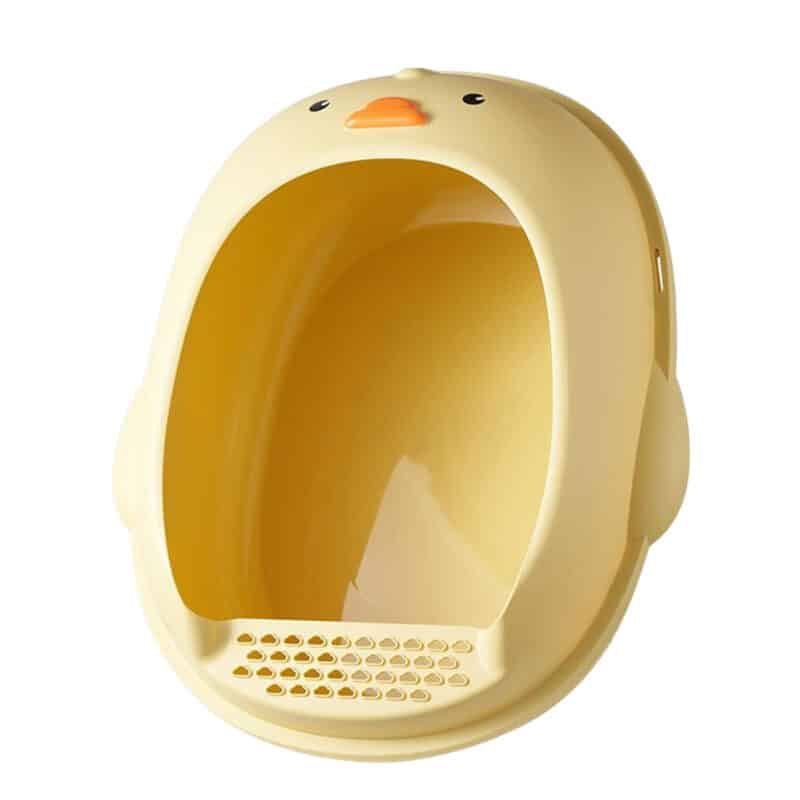 TaraPet Duck Shape Cat Litter Box Semi Enclosed Anti Splashing Easy Cleaning Durable Cat Potty Pan Kitten Sandbox Pet Bedpan (Yellow, Small)