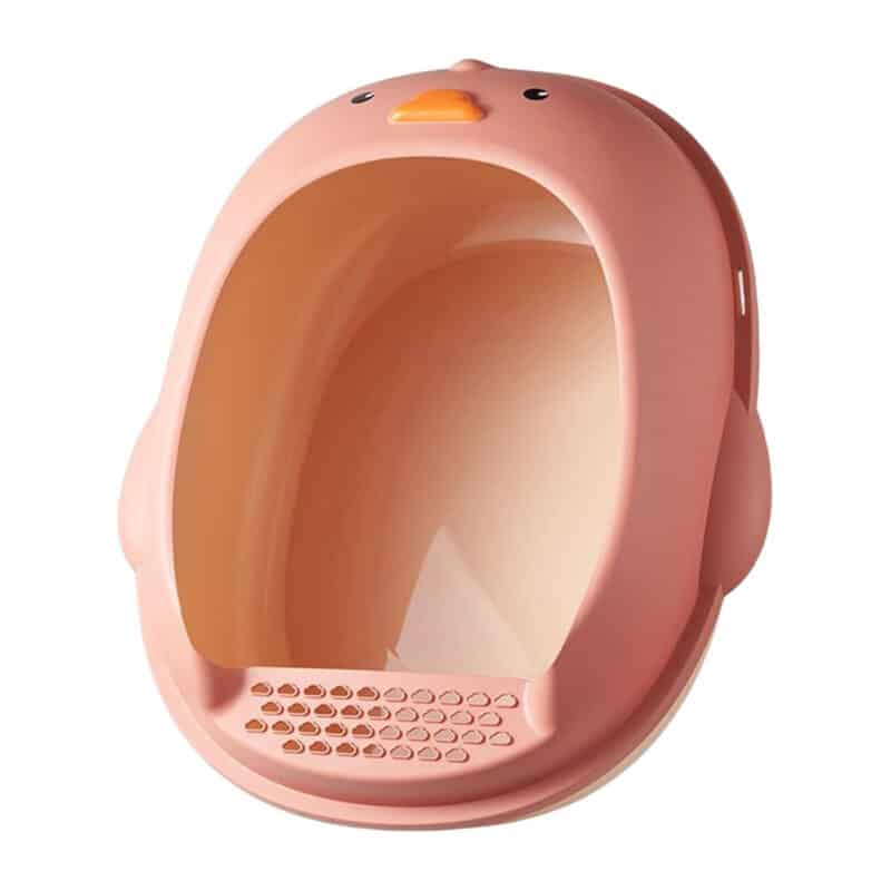 TaraPet Duck Shape Cat Litter Box Semi Enclosed Anti Splashing Easy Cleaning Durable Cat Potty Pan Kitten Sandbox Pet Bedpan (Pink, Small)