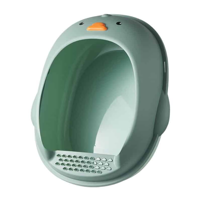 TaraPet Duck Shape Cat Litter Box Semi Enclosed Anti Splashing Easy Cleaning Durable Cat Potty Pan Kitten Sandbox Pet Bedpan (Green, Small)