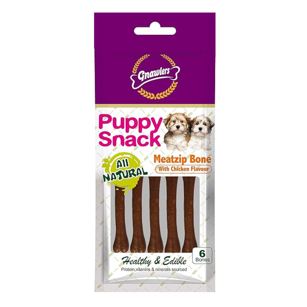 Gnawlers Puppy Snack-Meat Zip Bone With Chicken Flavor 6pcs/pack (40g)