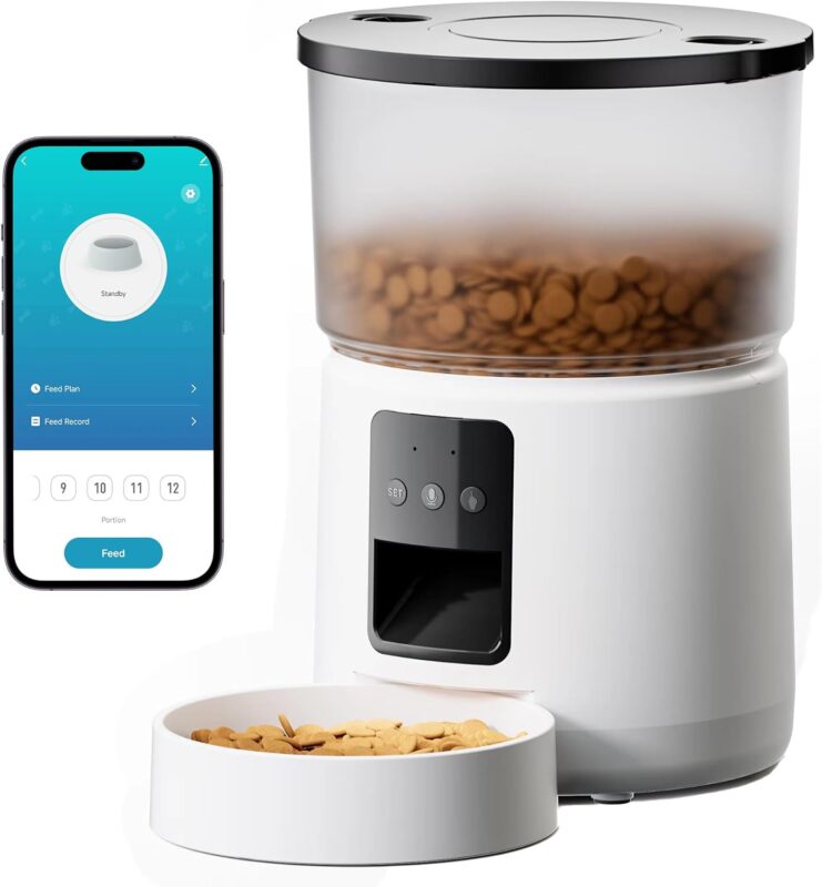 TaraPet 3L Automatic Cat Food Dispenser with Programmable Timer, 1-6 Meals a Day, with Sliding Lid and 10s Recording Function (Black)