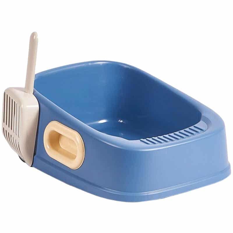 TaraPet Cat Litter Tray with Litter Spoon Cat Cleaning Bath Basin Deep Toilet for Kittens (Blue)