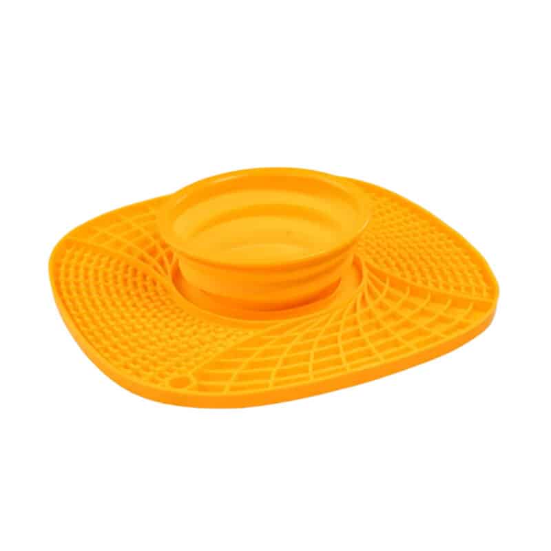 TaraPet Silicone Snuffle Mat with Water Bowl, Licking Mat for Dogs and Cats, 3 in 1 Slow Feeder Mat with Strong Suction, Slow Feed Food Bowl for Fast Eating (Orange)