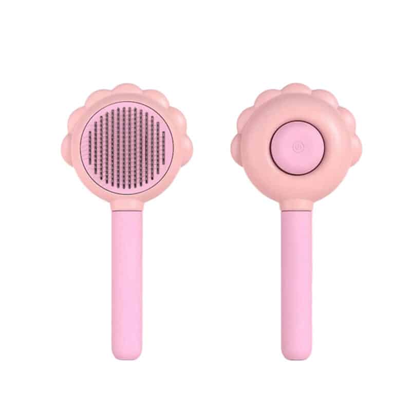 TaraPet Flower Shape Pet Massage Spray Brush, Stainless Steel Pointed, Soft and Comfortable Handle, for Removing Shedding Hair (Pink)
