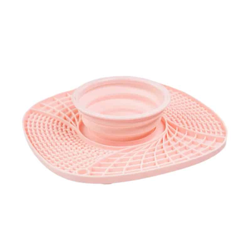 TaraPet Silicone Snuffle Mat with Water Bowl, Licking Mat for Dogs and Cats, 3 in 1 Slow Feeder Mat with Strong Suction, Slow Feed Food Bowl for Fast Eating (Pink)