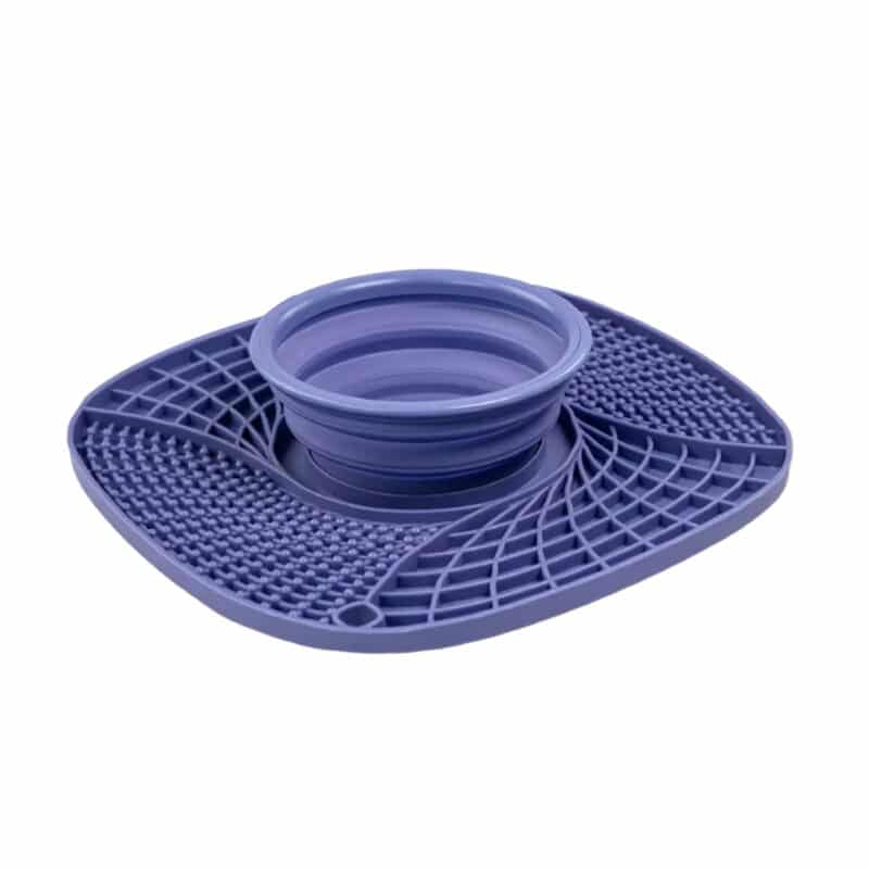 TaraPet Silicone Snuffle Mat with Water Bowl, Licking Mat for Dogs and Cats, 3 in 1 Slow Feeder Mat with Strong Suction, Slow Feed Food Bowl for Fast Eating (Purple)