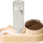 TaraPet Automatic Cats Food Bowl 2 in 1 Pet Food Feeders with Automatic Water Bottle Bowl Double Bowl (Beige)