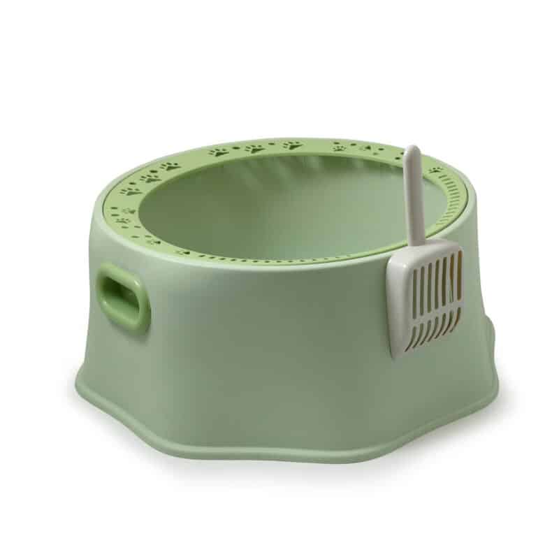 TaraPet Large Round Cat Litter Box with High Rim, Paw Prints, and Side Handles ? Durable PP Material with Cleaning Scoop ? 49 cm Diameter, 24 cm Height (Green)