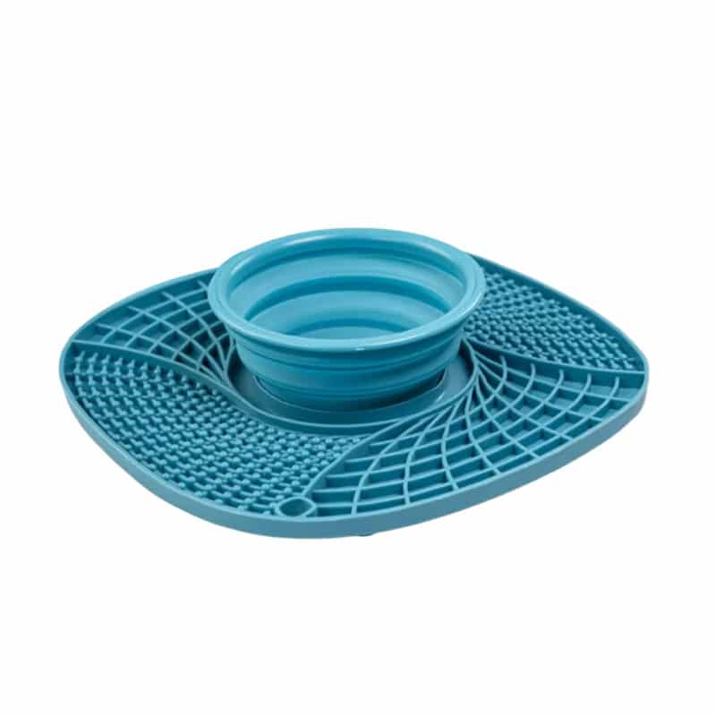 TaraPet Silicone Snuffle Mat with Water Bowl, Licking Mat for Dogs and Cats, 3 in 1 Slow Feeder Mat with Strong Suction, Slow Feed Food Bowl for Fast Eating (Turquoise)