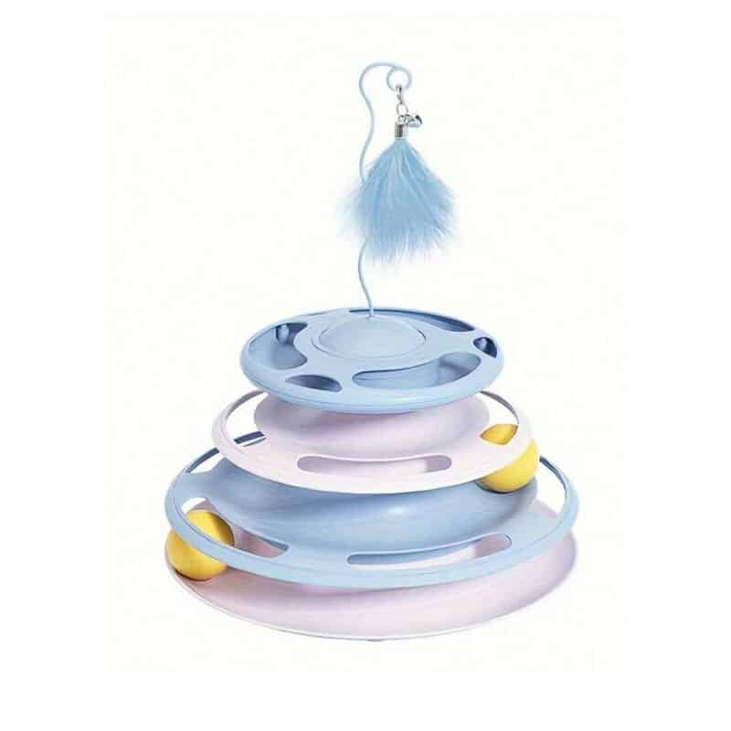 TaraPet UFO Shape With Double Layer Rotating Disc Treat Dispenser Toy for Cats (Blue)