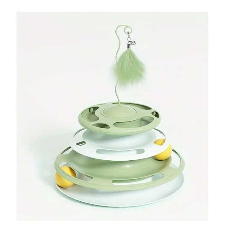TaraPet UFO Shape With Double Layer Rotating Disc Treat Dispenser Toy for Cats (Green)