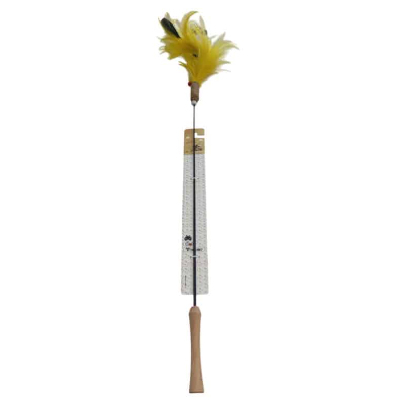 TaraPet Feather Bell Extension Rod Pole Cat Teaser Interactive Cat Toy (Yellow)