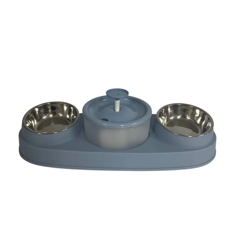 TaraPet Round Automatic Water Dispenser Cat Bowl Set with Dual Stainless Steel Bowls, Elevated Slanted Design, Plastic Material for Cats and Small Dogs