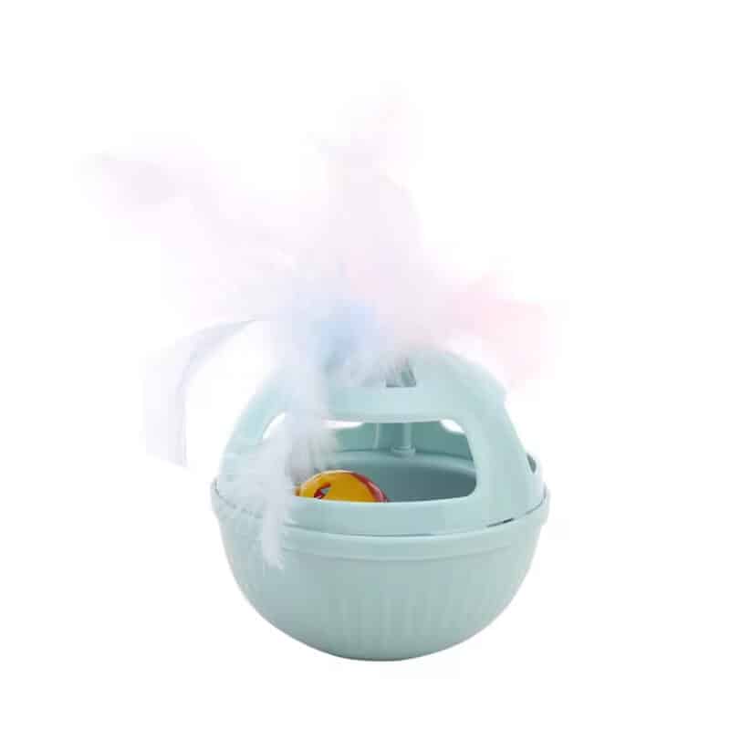 TaraPet Cat Educational Teasing Toys Rotating Track Slow Belt Feather Bells Orbicular Cat Stick Of The Tumbler Pet Supplies (Blue)