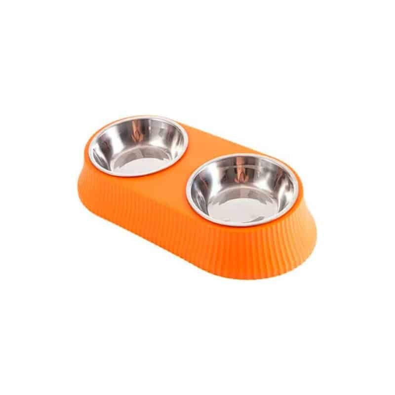 TaraPet Double Bowl Detachable Stainless Steel Bowl, Pet Feeder for Cats and Small Dogs (Orange)