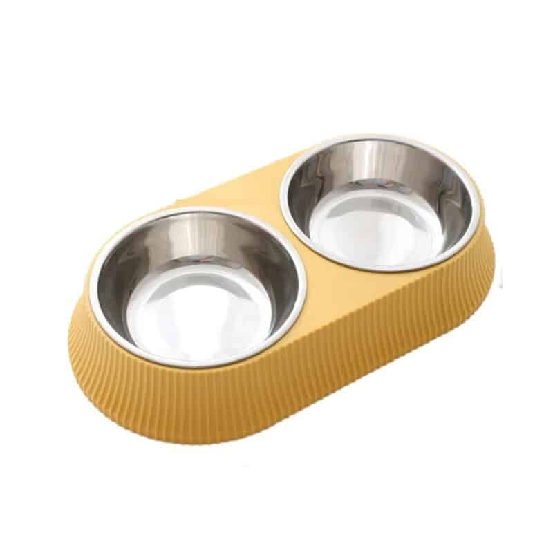 TaraPet Double Bowl Detachable Stainless Steel Bowl, Pet Feeder for Cats and Small Dogs (Yellow)