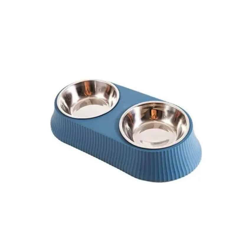 TaraPet Double Bowl Detachable Stainless Steel Bowl, Pet Feeder for Cats and Small Dogs (Blue)