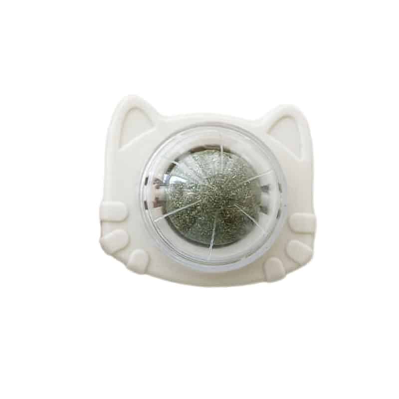 TaraPet Catnip for Oral Health Wall Ball Stick-on Design Teeth Grinding Freshens Breath Cartoon Style Cat Toy (White)