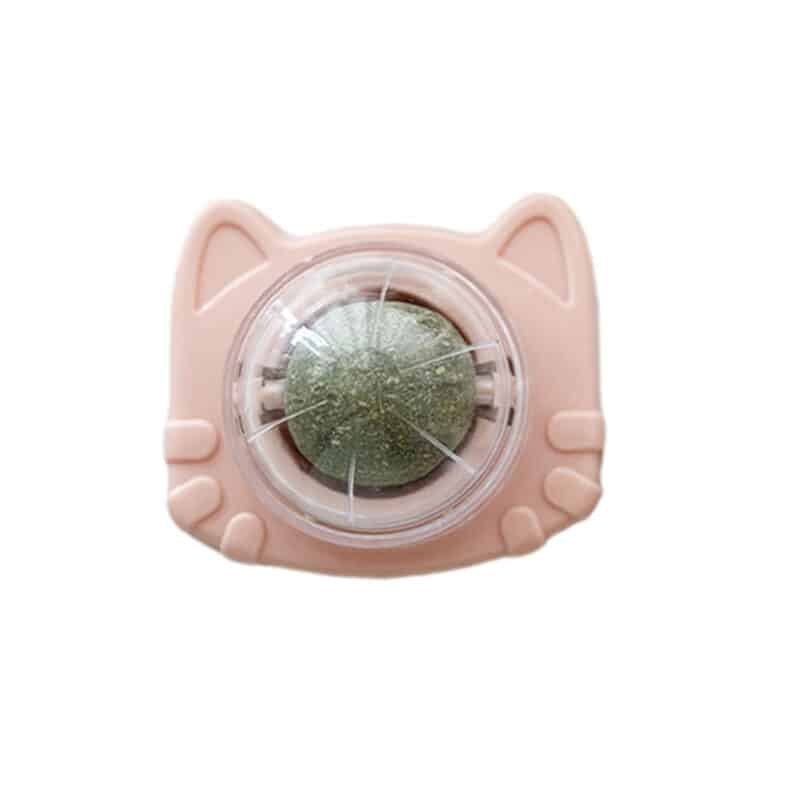 TaraPet Catnip for Oral Health Wall Ball Stick-on Design Teeth Grinding Freshens Breath Cartoon Style Cat Toy (Pink)