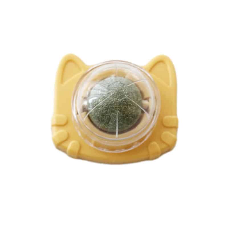 TaraPet Catnip for Oral Health Wall Ball Stick-on Design Teeth Grinding Freshens Breath Cartoon Style Cat Toy (Yellow)