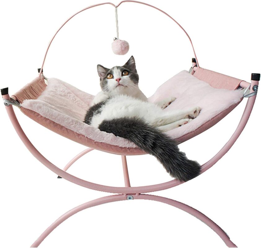 TaraPet Cat Hammock Bed Elevated Soft Plush Comfy Detachable Sleeping Bed for Cats with Dangling Ball for Play, Anti-Slip&Washable for Indoor Outdoor Use