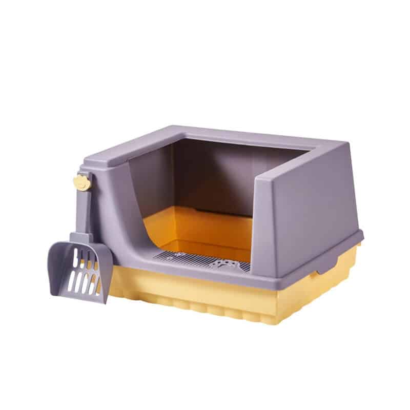 TaraPet Cat Litter Box Litter Tray Bottom Detachable Semi Enclosed with Scoop Polished Interior Easy to Clean for Small Pets Leakproof Sturdy (Purple)