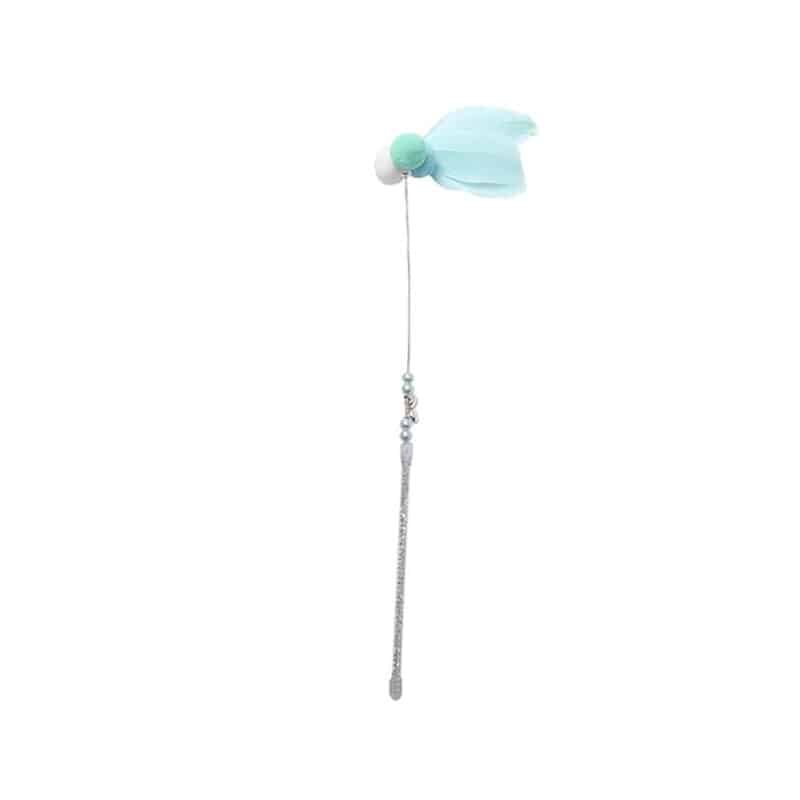 TaraPet Pompom Feather Bell Interactive Cat Wand Teaser Toy (Blue)