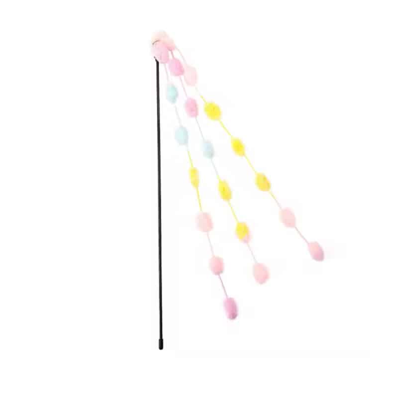 TaraPet Plush Ball Cat Teaser Wand Toy for Cats (Pink)