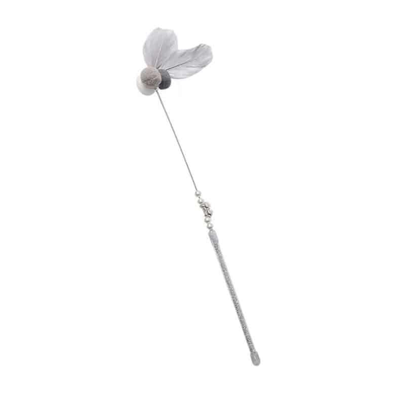 TaraPet Pompom Feather Bell Interactive Cat Wand Teaser Toy (Gray)