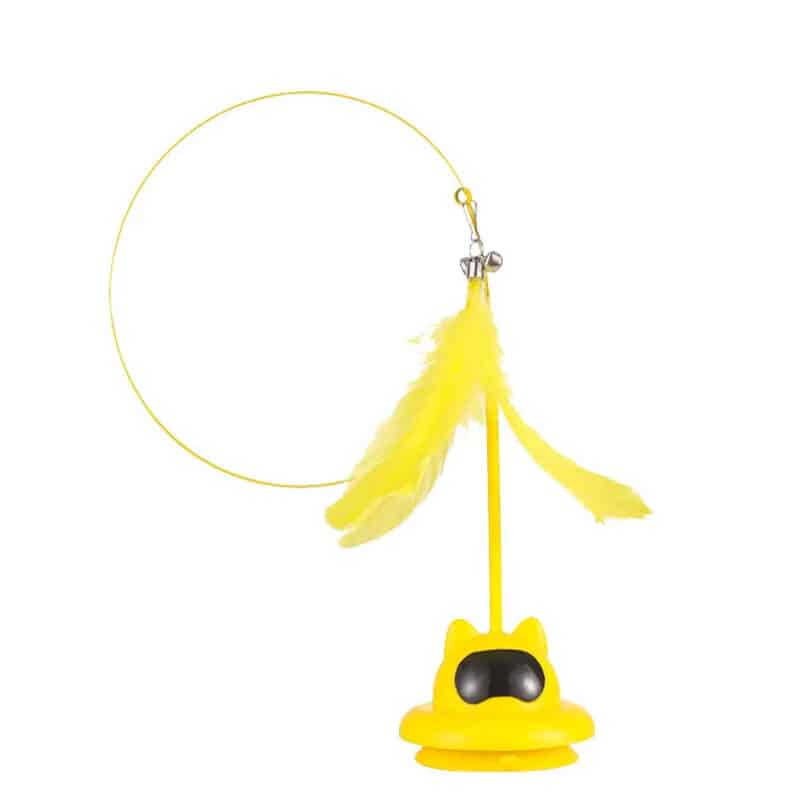 TaraPet Holding Suction Base Stimulating Exercise Toy With Bell Natural Realistic Bird Feathers Wand Toys for Cats (Yellow)