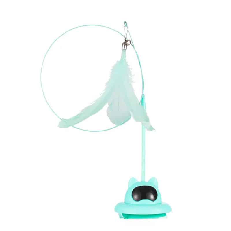 TaraPet Holding Suction Base Stimulating Exercise Toy With Bell Natural Realistic Bird Feathers Wand Toys for Cats (Green)