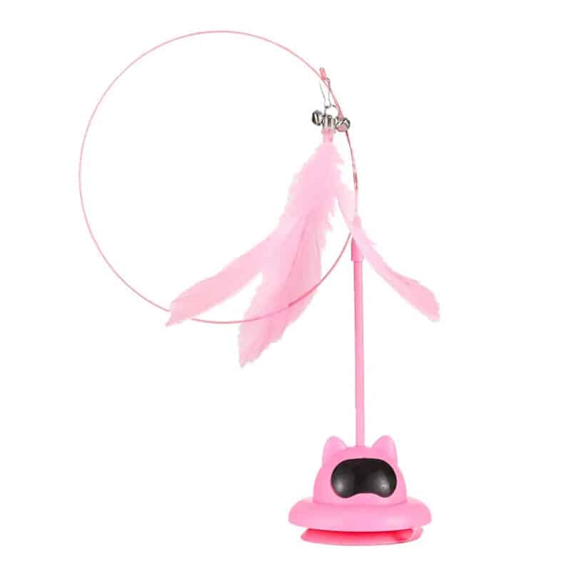 TaraPet Holding Suction Base Stimulating Exercise Toy With Bell Natural Realistic Bird Feathers Wand Toys for Cats (Pink)
