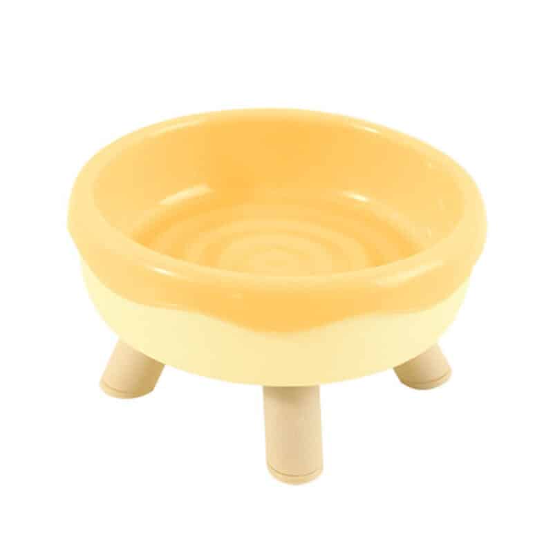 TaraPet Elevated Pet Bowl for Food and Water, Non-Slip Cat Dish, Donut-Shaped Design, Eco-Friendly Material, Easy to Clean (Yellow)