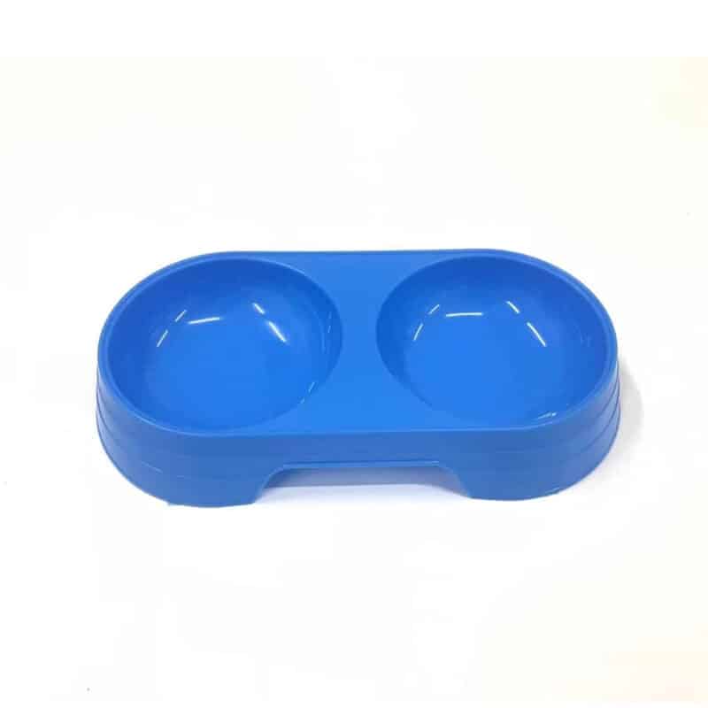 TaraPet Double-Eye Plastic Bowl for Pets - Food and Water Serving, Durable & Easy to Clean (Blue)