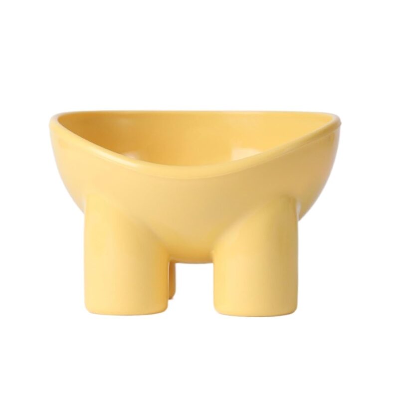TaraPet Elevated Cat Bowl with Stand - Neck-Friendly, Anti-Tip Plastic Feeding Dish for Cats, Elephant Leg, Slanted Mouth, Water Feeding (Yellow)