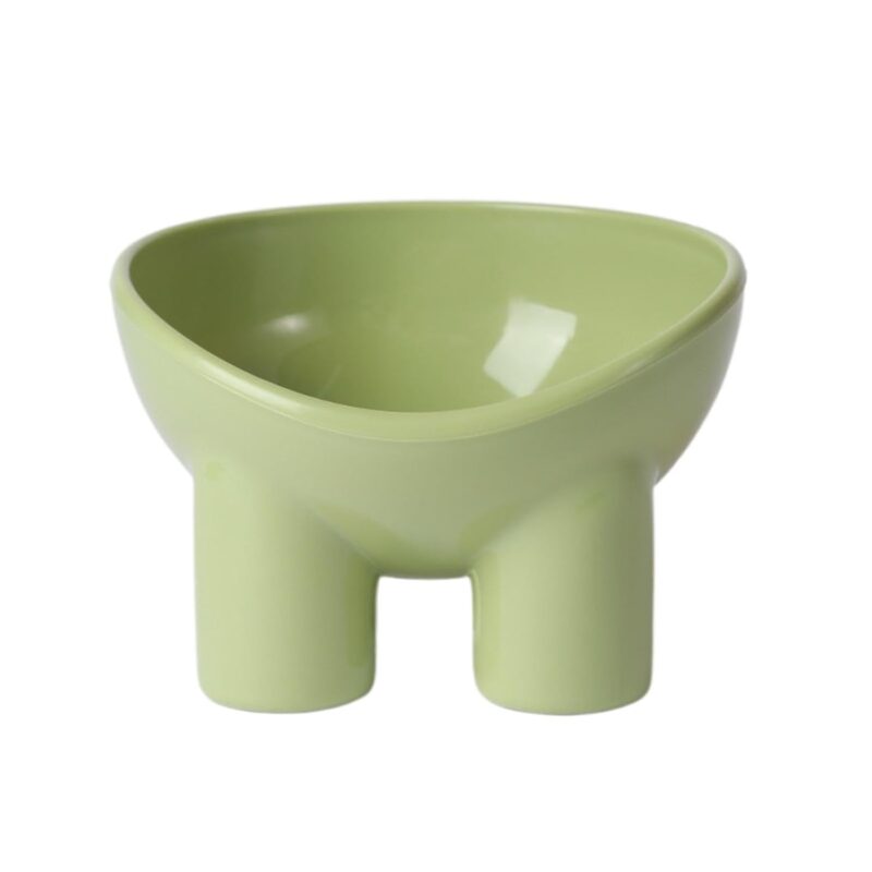 TaraPet Elevated Cat Bowl with Stand - Neck-Friendly, Anti-Tip Plastic Feeding Dish for Cats, Elephant Leg, Slanted Mouth, Water Feeding (Green)