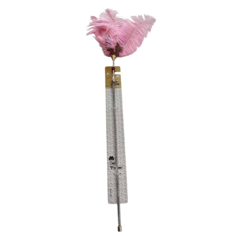 TaraPet Fanshaped Feather Plastic Pole Cat Teaser Interactive Cat Toy (Pink)
