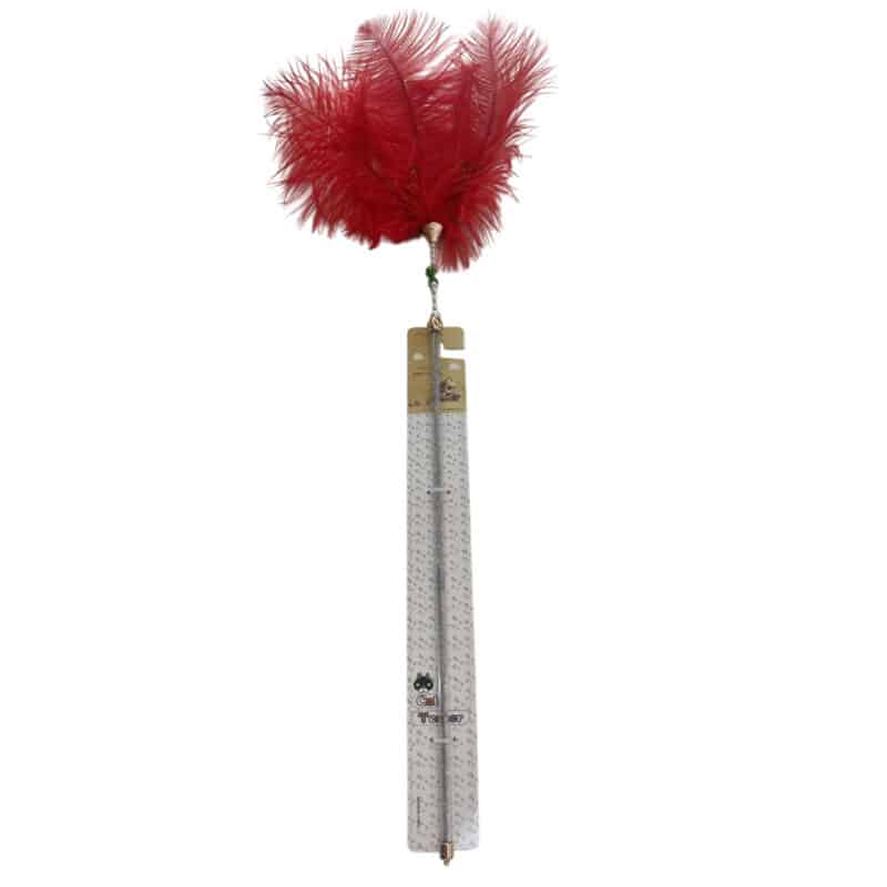 TaraPet Fanshaped Feather Plastic Pole Cat Teaser Interactive Cat Toy (Red)