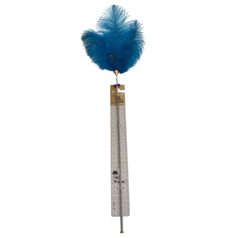 TaraPet Fanshaped Feather Plastic Pole Cat Teaser Interactive Cat Toy (Blue)
