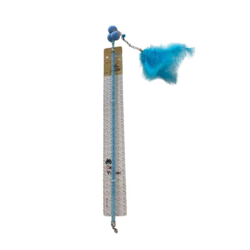 TaraPet Hairball Feather Plastic Pole Cat Teaser Interactive Wand Toy (Blue)