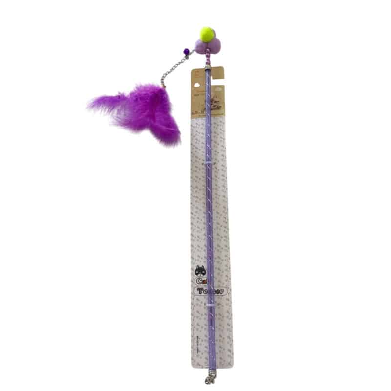TaraPet Hairball Feather Plastic Pole Cat Teaser Interactive Wand Toy (Purple)
