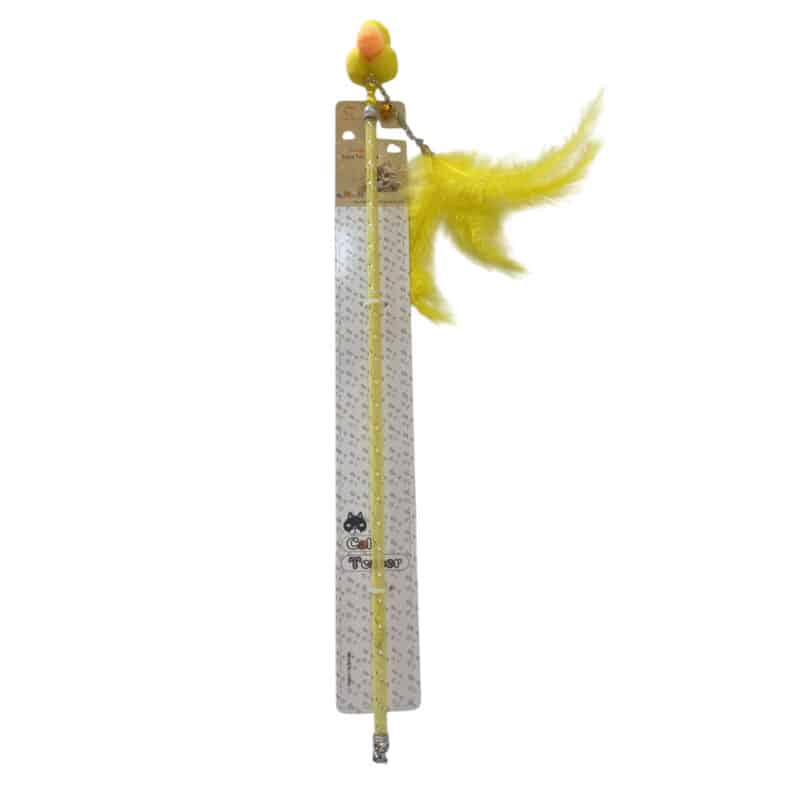 TaraPet Hairball Feather Plastic Pole Cat Teaser Interactive Wand Toy (Yellow)