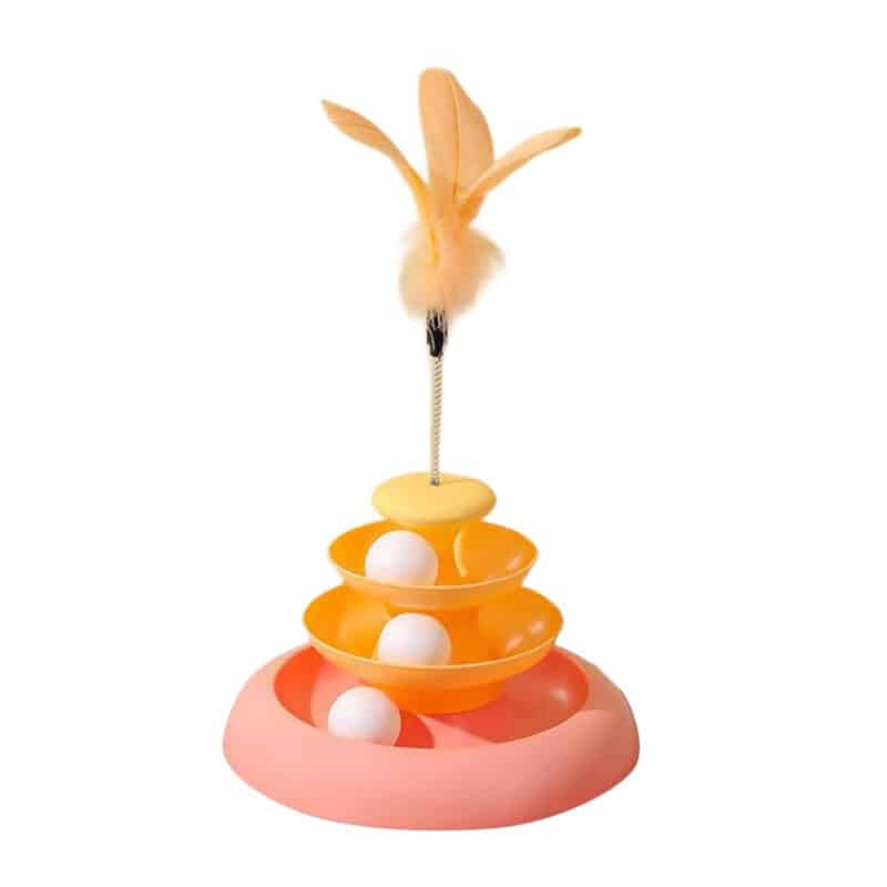 TaraPet Interactive Cat Toy with Feather Teaser - Durable Polypropylene, Battery-Free, Engaging Play for Kittens and Cats (Pink)