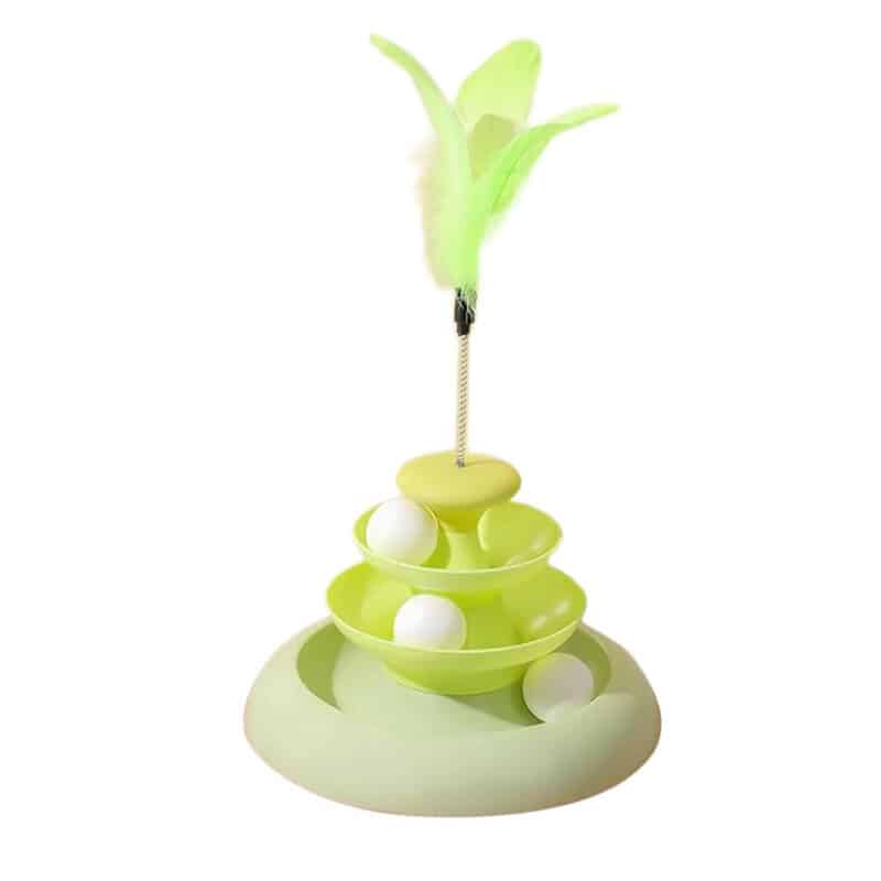 TaraPet Interactive Cat Toy with Feather Teaser - Durable Polypropylene, Battery-Free, Engaging Play for Kittens and Cats (Green)