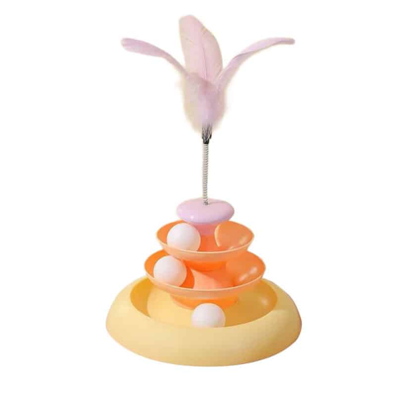 TaraPet Interactive Cat Toy with Feather Teaser - Durable Polypropylene, Battery-Free, Engaging Play for Kittens and Cats (Yellow)