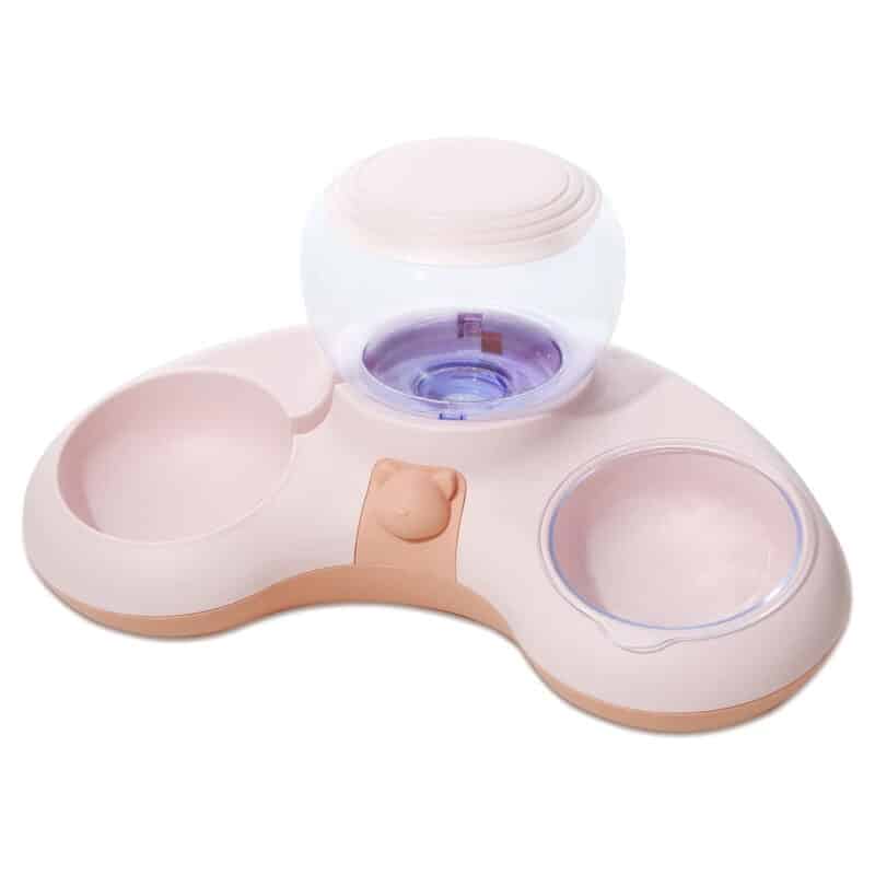 TaraPet Automatic Pet Feeders Crescent Shaped Food Dispenser, Siphon Principle Pet Food Water Bowl Pink