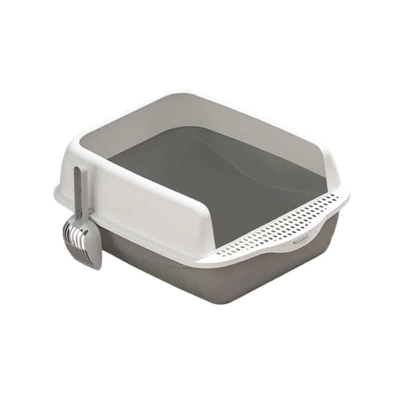 TaraPet Open Top Kitty Litter Pan Tall Supplies Detachable Large Semi Enclosed Stain Resistant Heighten Cat Toilet (White-Gray)