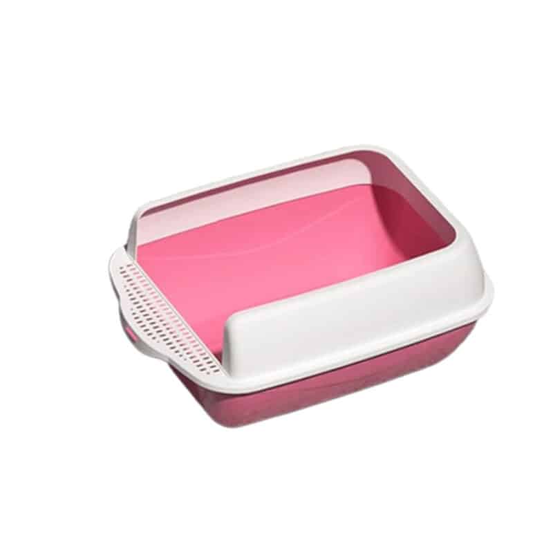 TaraPet Open Top Kitty Litter Pan Tall Supplies Detachable Large Semi Enclosed Stain Resistant Heighten Cat Toilet (White-Pink)