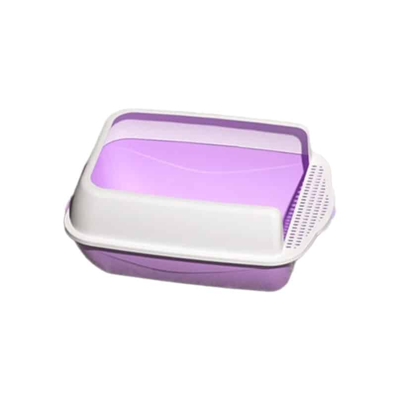 TaraPet Open Top Kitty Litter Pan Tall Supplies Detachable Large Semi Enclosed Stain Resistant Heighten Cat Toilet (White-Purple)